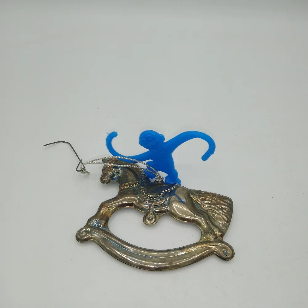 Rocking Horse Silver tone Christmas Tree Ornament Victorian Style Vintage - Picture 10 of 11